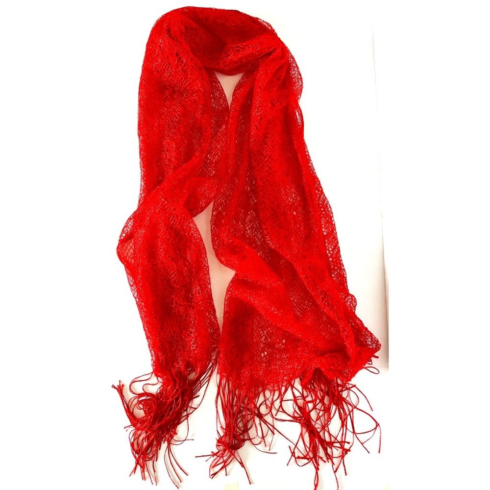Beautiful Ladies Red Shawl, Wrap, Scarf with Tassels, Elegant, Classy, Romantic